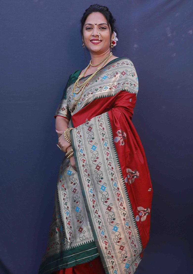 Red Woven Pure Banarasi Silk Saree Set