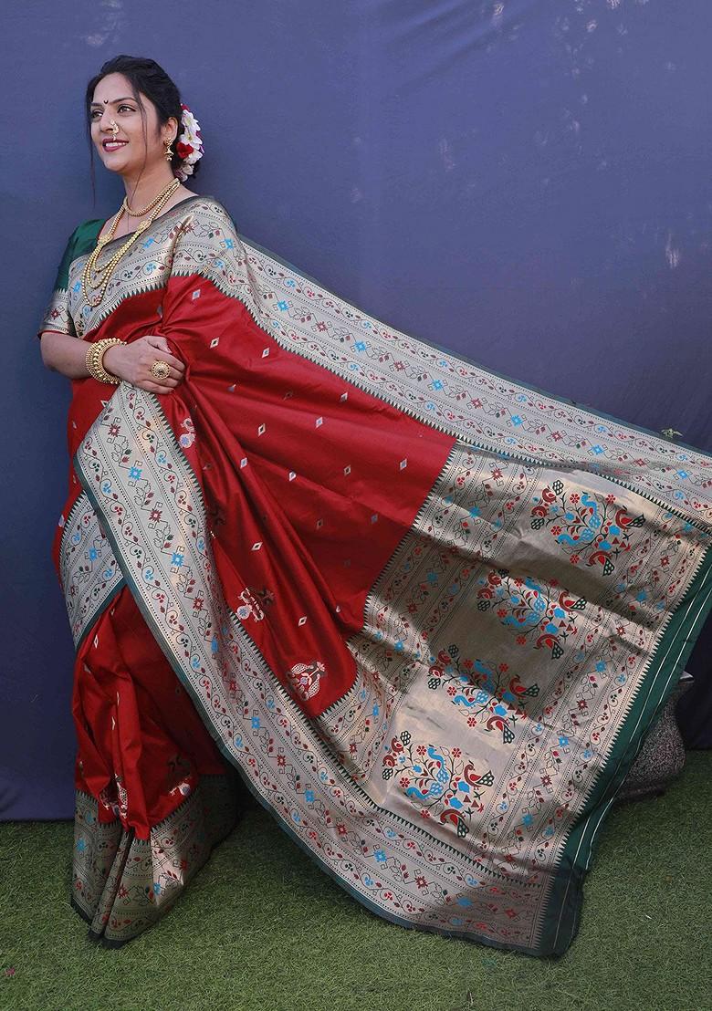 Red Woven Pure Banarasi Silk Saree Set