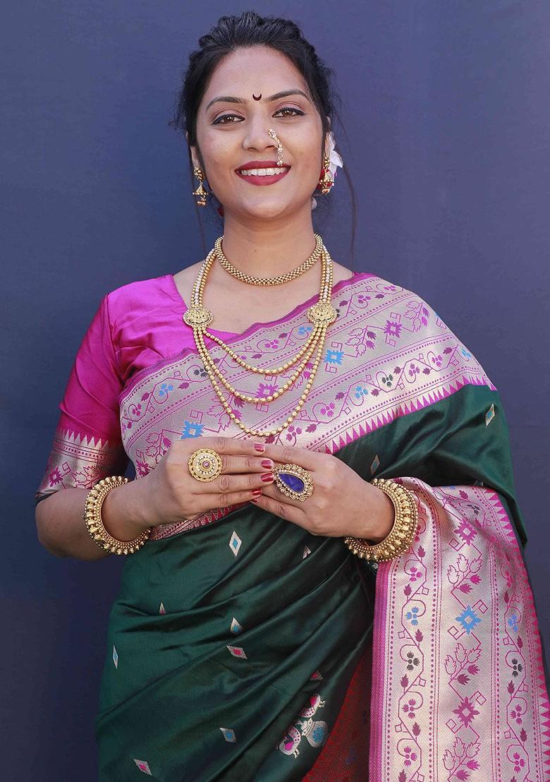 Green Woven Pure Banarasi Silk Saree Set