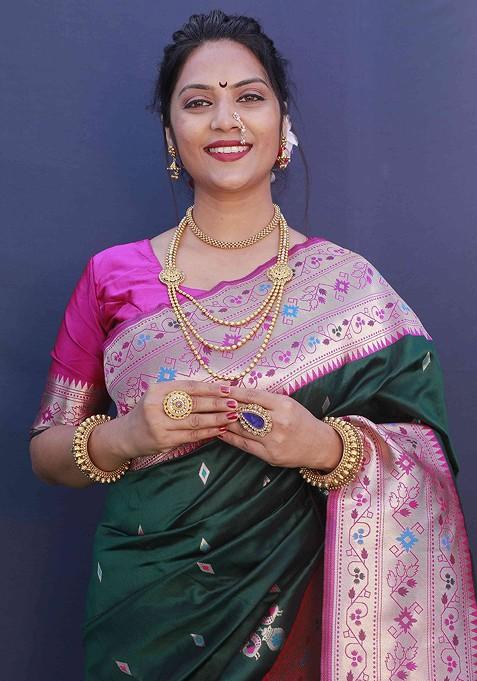 Green Woven Pure Banarasi Silk Saree Set