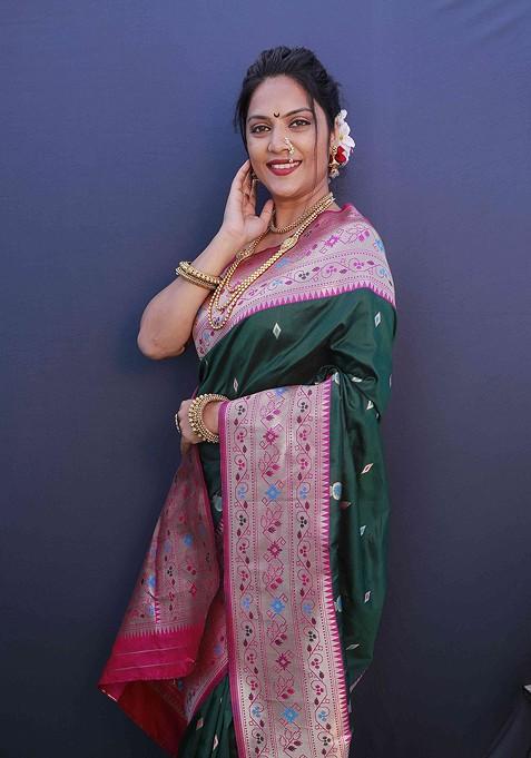 Green Woven Pure Banarasi Silk Saree Set