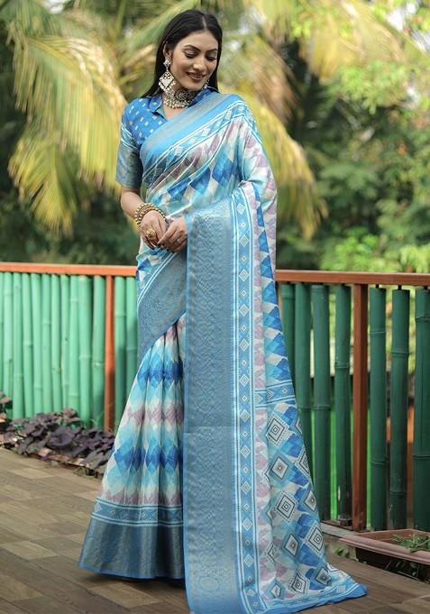 Blue Zari Pure Silk Saree Set