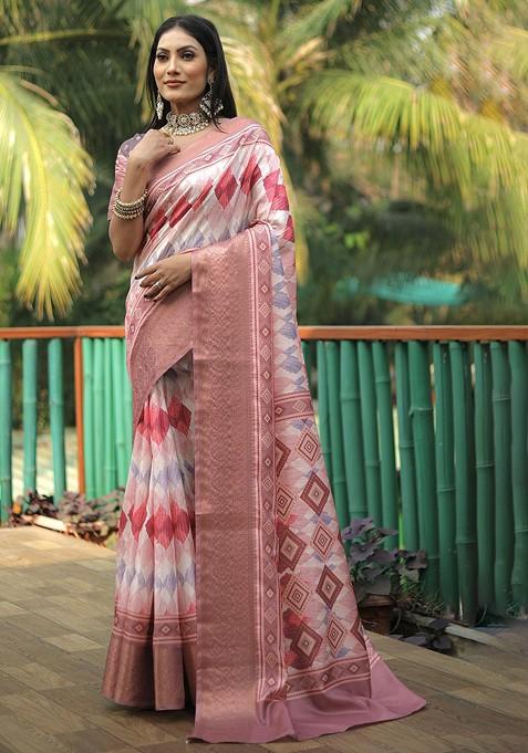 Peach Zari Pure Silk Saree Set