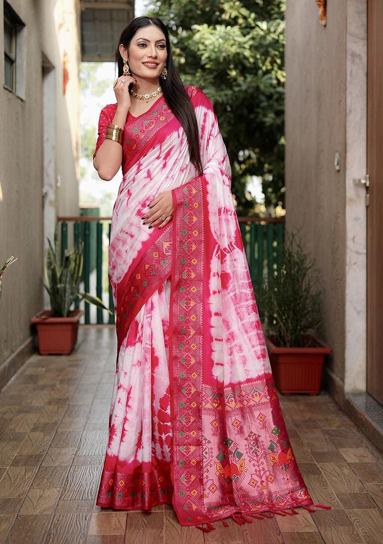 Pink Tie And Dye Zari Pure Silk Saree Set