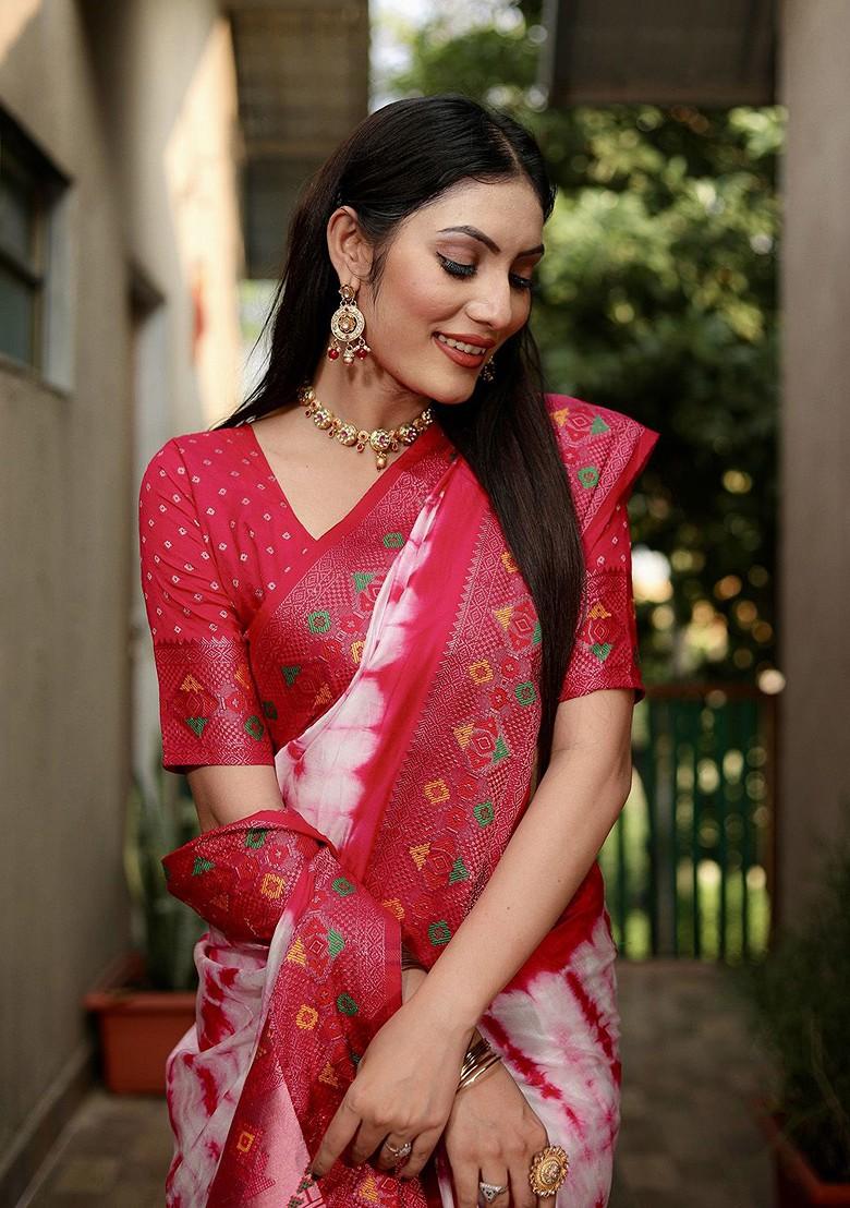 Pink Tie And Dye Zari Pure Silk Saree Set