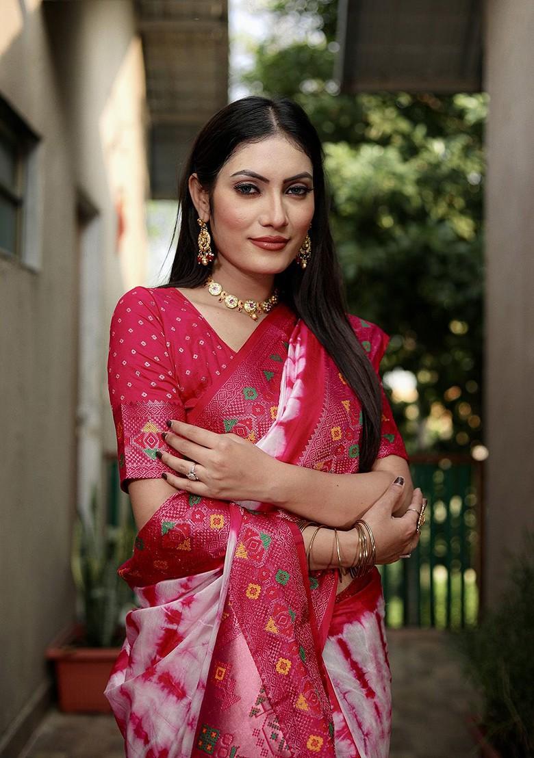 Pink Tie And Dye Zari Pure Silk Saree Set