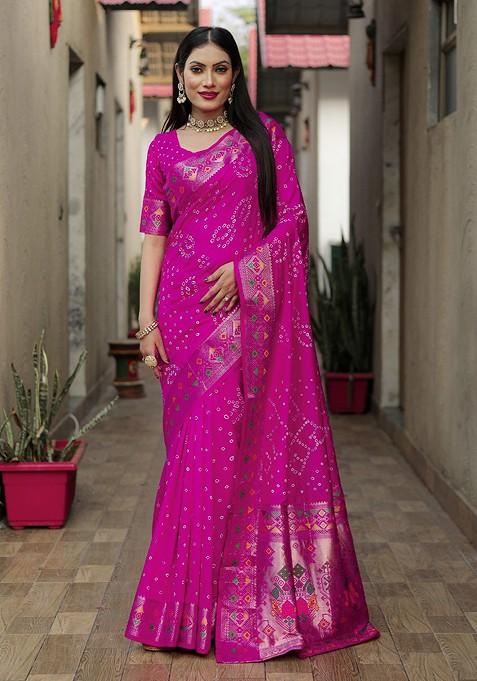 Pink Woven Zari Pure Silk Saree Set