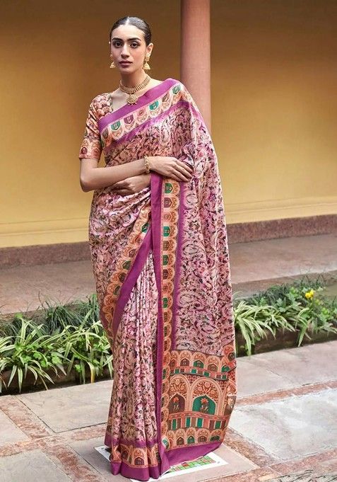 Purple Paisley Silk Blend Saree Set