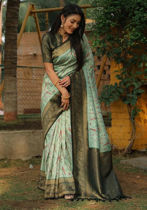 Green Pure Kanjeevaram Silk Saree Set