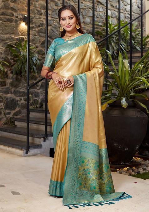 Gold Woven Zari Banarasi Saree Set