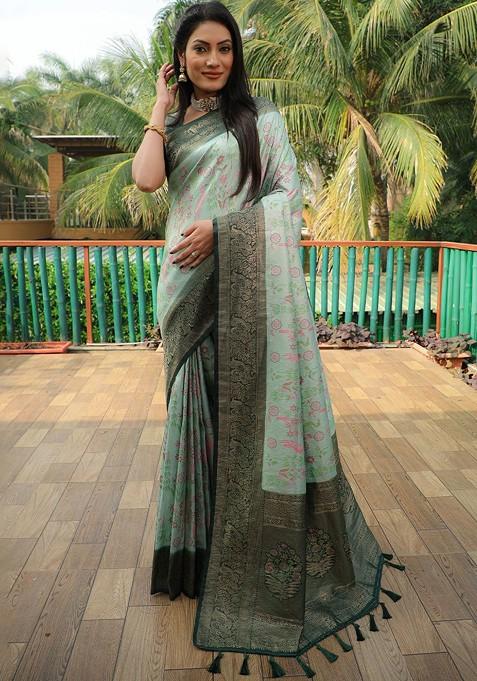 Green Woven Pure Kanjeevaram Silk Saree Set