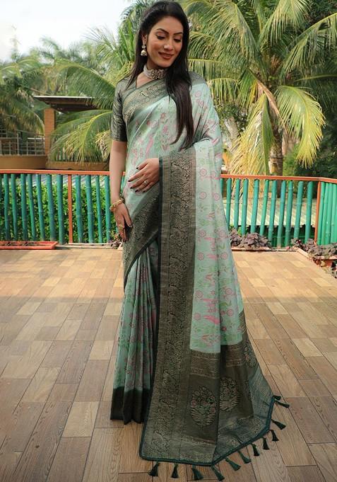 Green Woven Pure Kanjeevaram Silk Saree Set