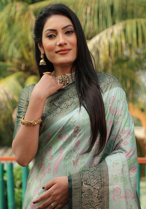 Green Woven Pure Kanjeevaram Silk Saree Set