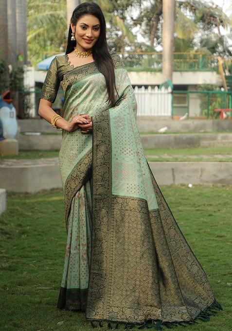 Green Woven Zari Pure Kanjeevaram Silk Saree Set