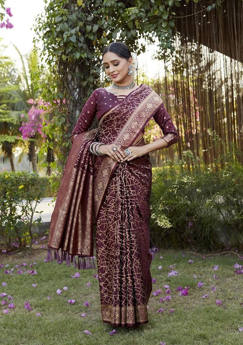 Burgundy Kanjeevaram Pure Silk Abstract Zari Saree Set