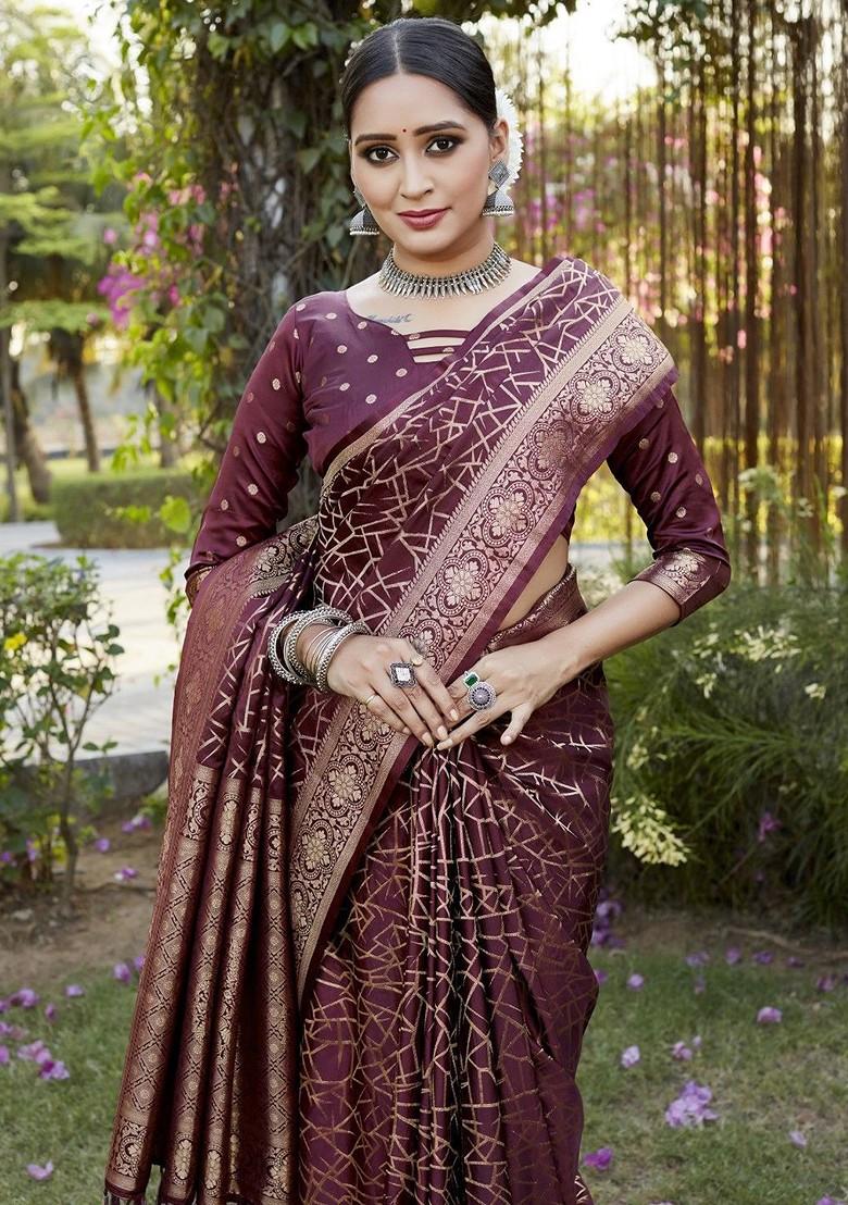 Burgundy Kanjeevaram Pure Silk Abstract Zari Saree Set