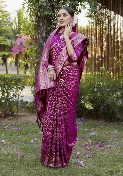 Purple Woven Zari Pure Kanjeevaram Silk Saree Set