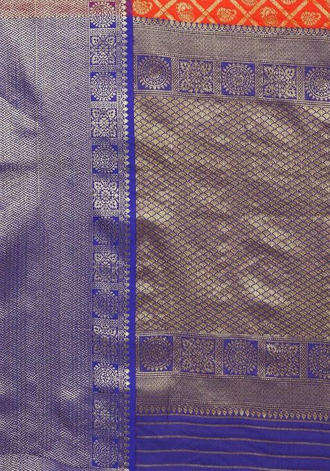 Orange Woven Zari Pure Banarasi Silk Saree Set