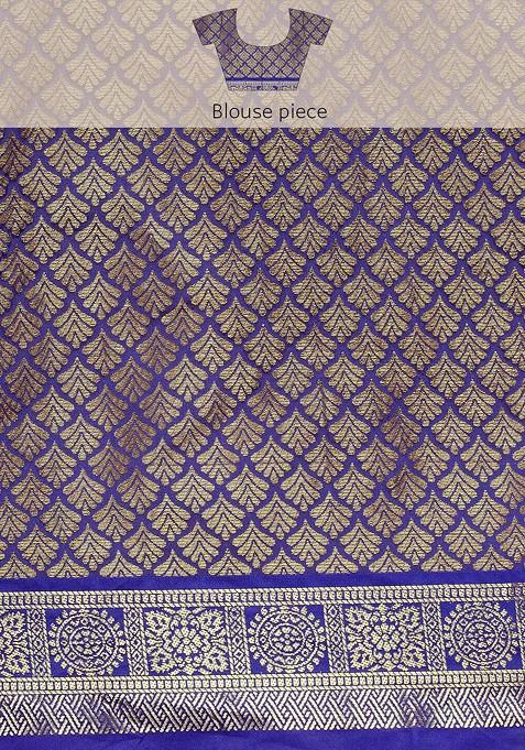 Orange Woven Zari Pure Banarasi Silk Saree Set