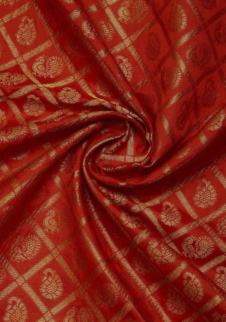 Red Ethnic Motifs Woven Zari Pure Banarasi Silk Saree Set