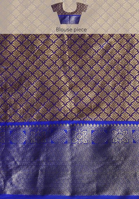 Red Ethnic Motifs Woven Zari Pure Banarasi Silk Saree Set