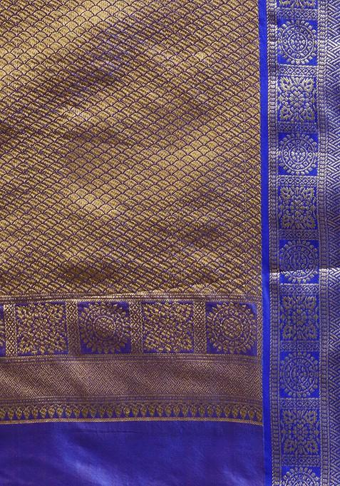 Red Ethnic Motifs Woven Zari Pure Banarasi Silk Saree Set