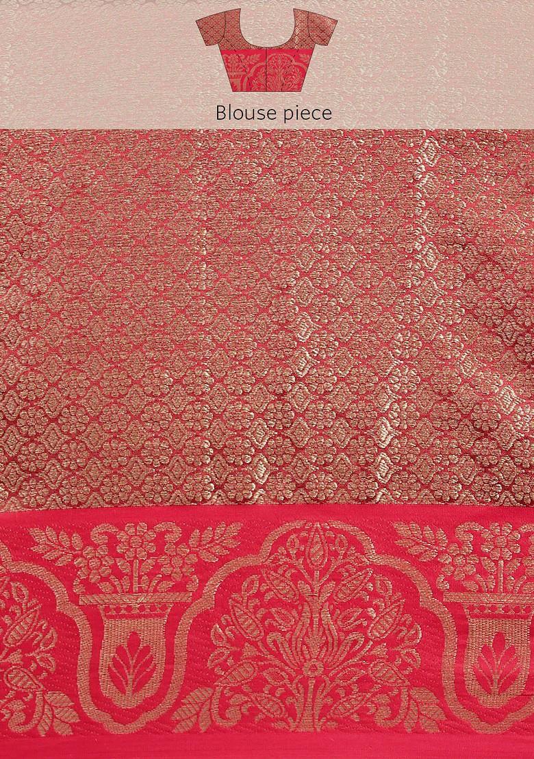 Lime Green Ethnic Motifs Woven Zari Pure Banarasi Silk Saree Set