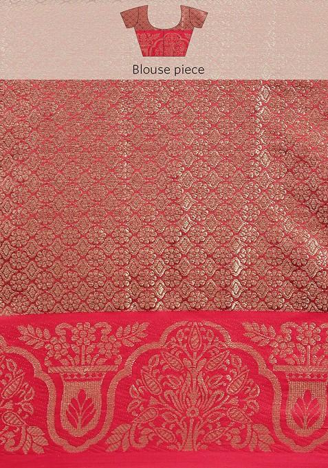 Lime Green Ethnic Motifs Woven Zari Pure Banarasi Silk Saree Set