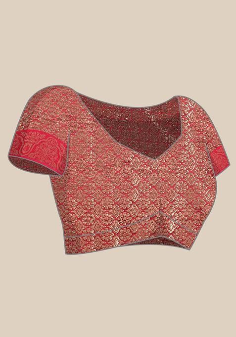 Lime Green Ethnic Motifs Woven Zari Pure Banarasi Silk Saree Set