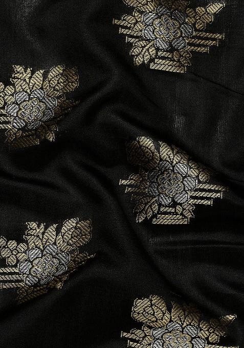 Black Ethnic Motifs Woven Zari Pure Banarasi Silk Saree Set