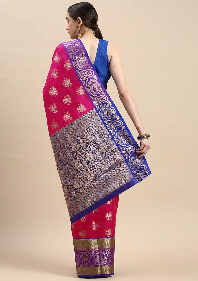 Pink Ethnic Motifs Woven Zari Pure Banarasi Silk Saree Set