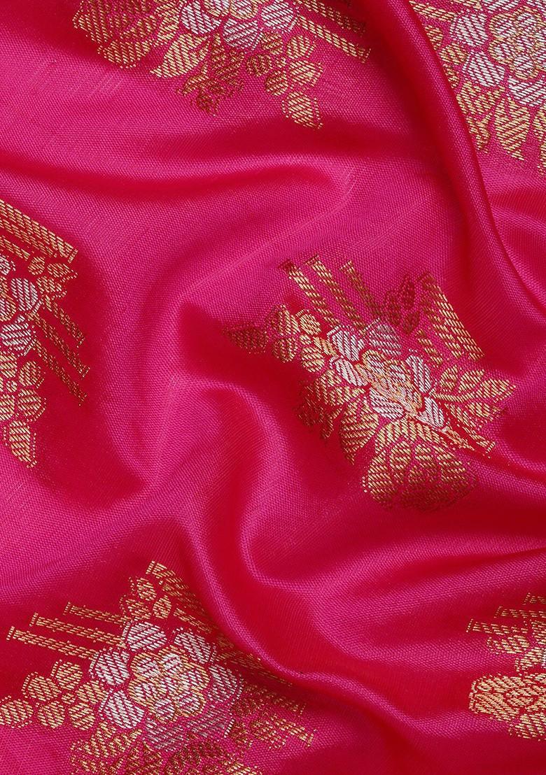 Pink Ethnic Motifs Woven Zari Pure Banarasi Silk Saree Set