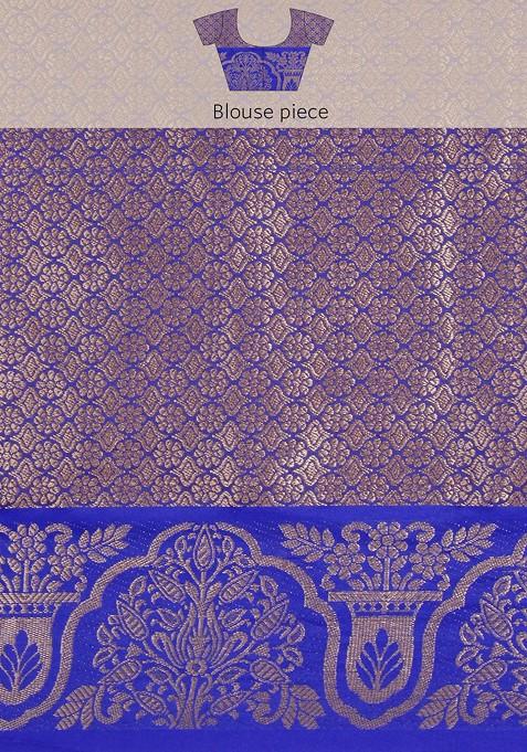 Pink Ethnic Motifs Woven Zari Pure Banarasi Silk Saree Set