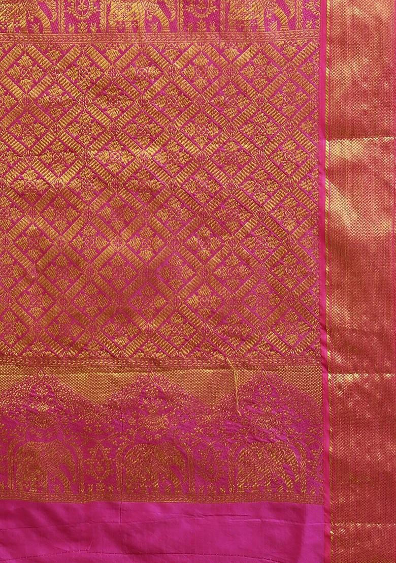 Blue Floral Woven Zari Pure Banarasi Silk Saree Set