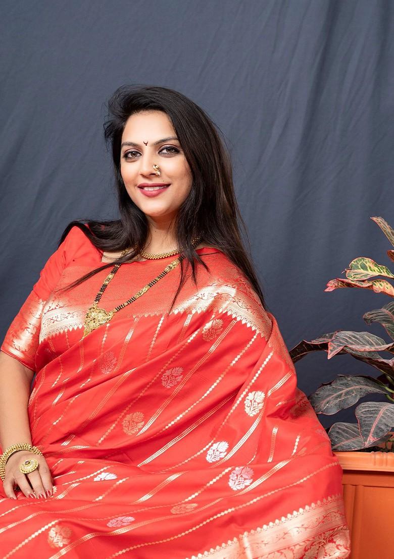 Red Woven Zari Pure Banarasi Silk Saree Set