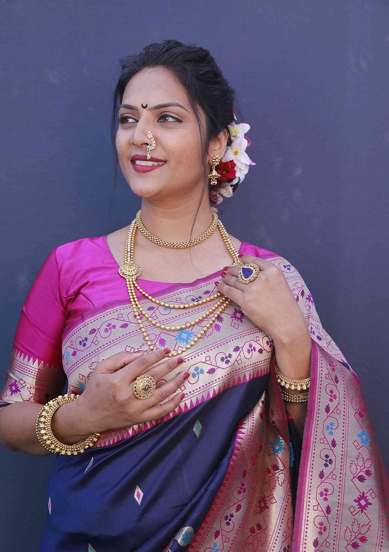 Blue Woven Pure Banarasi Silk Saree Set