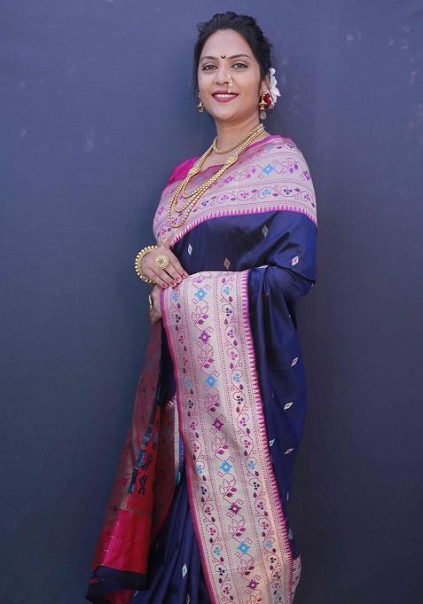 Blue Woven Pure Banarasi Silk Saree Set