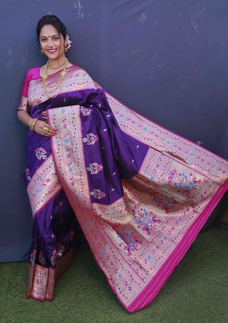 Purple Woven Pure Banarasi Silk Saree Set