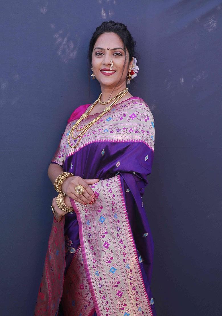 Purple Woven Pure Banarasi Silk Saree Set