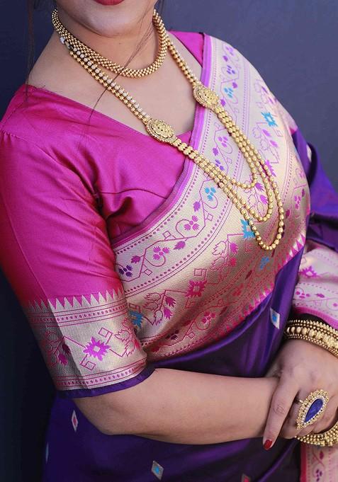 Purple Woven Pure Banarasi Silk Saree Set