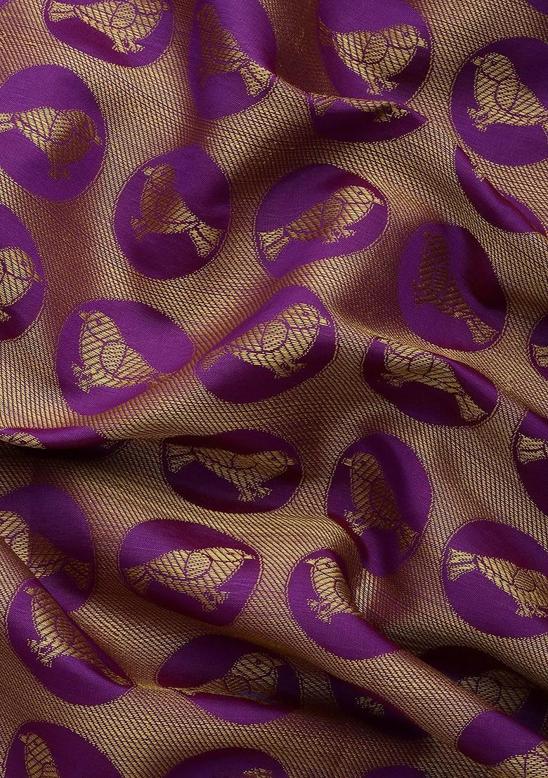 Purple And Blue Ethnic Motifs Zari Pure Banarasi Silk Saree Set