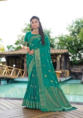 Rama Green Jacquard Silk Saree Set