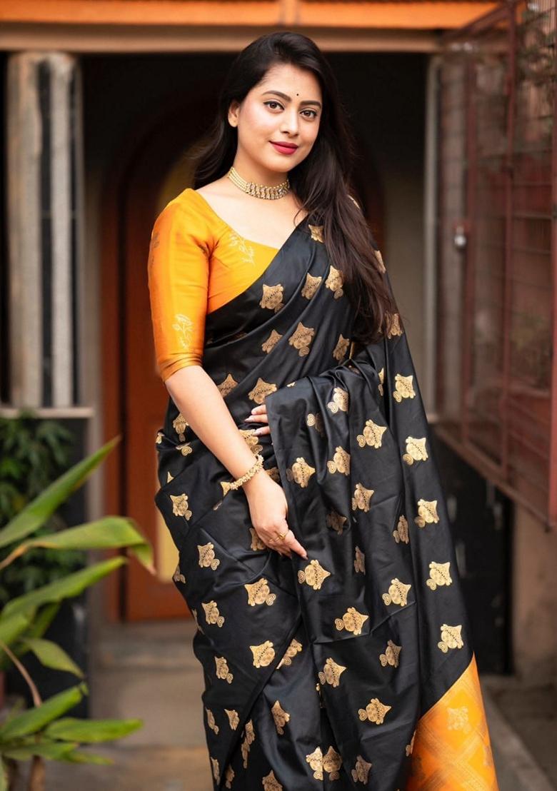 Black Jacquard Banarasi Soft Silk Saree Set