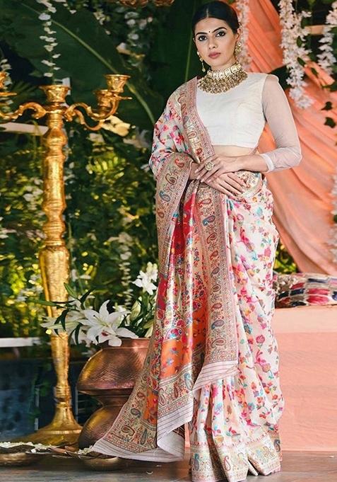 Multicolour Jacquard Banarasi Silk Saree Set