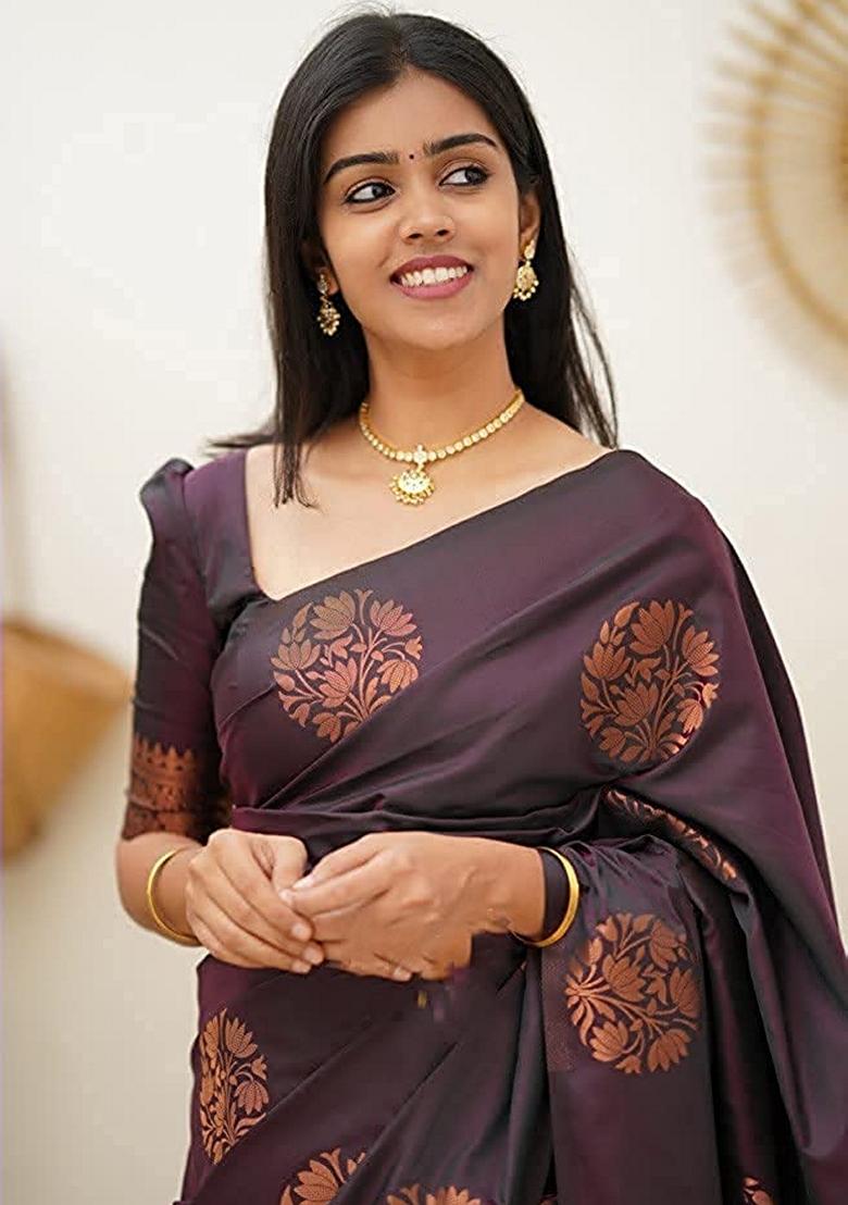 Wine Jacquard Banarasi Art Silk Saree Set