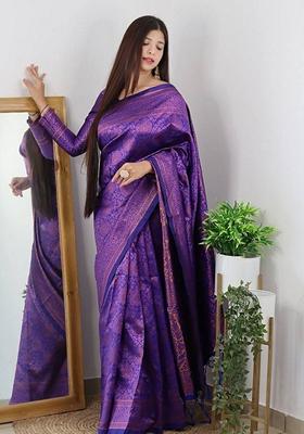 Royal Blue Jacquard Banarasi Silk Saree Set