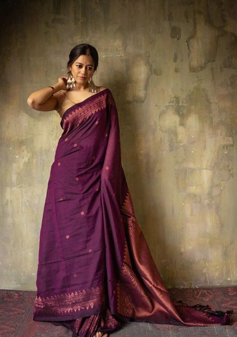 Wine Jacquard Banarasi Soft Silk Saree Set