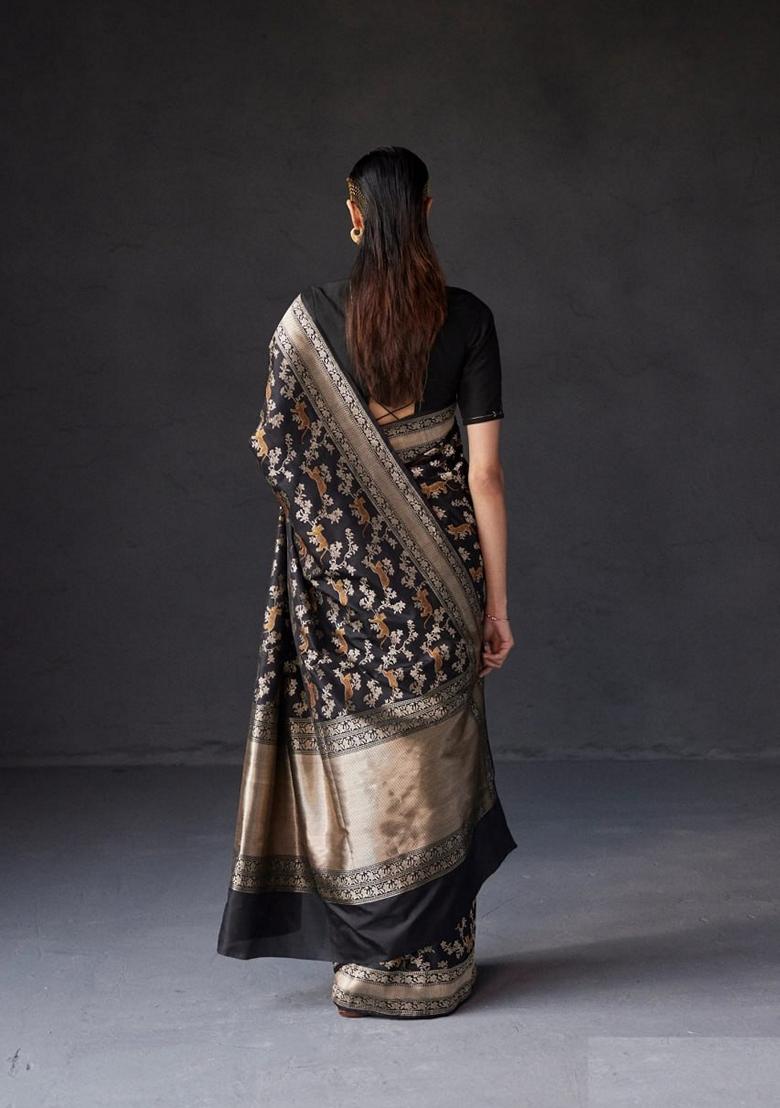 Black Jacquard Banarasi Soft Silk Saree Set