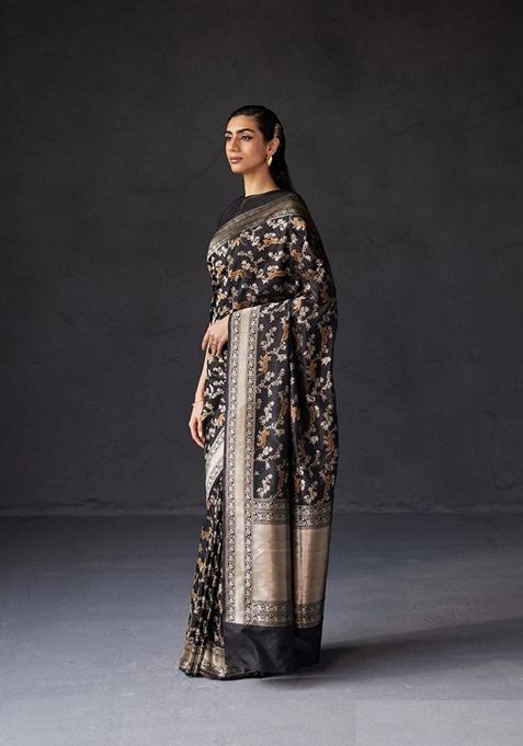 Black Jacquard Banarasi Soft Silk Saree Set