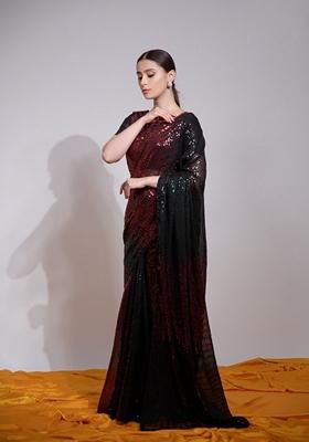 Multicolour Sequin Embroidered Georgette Saree Set